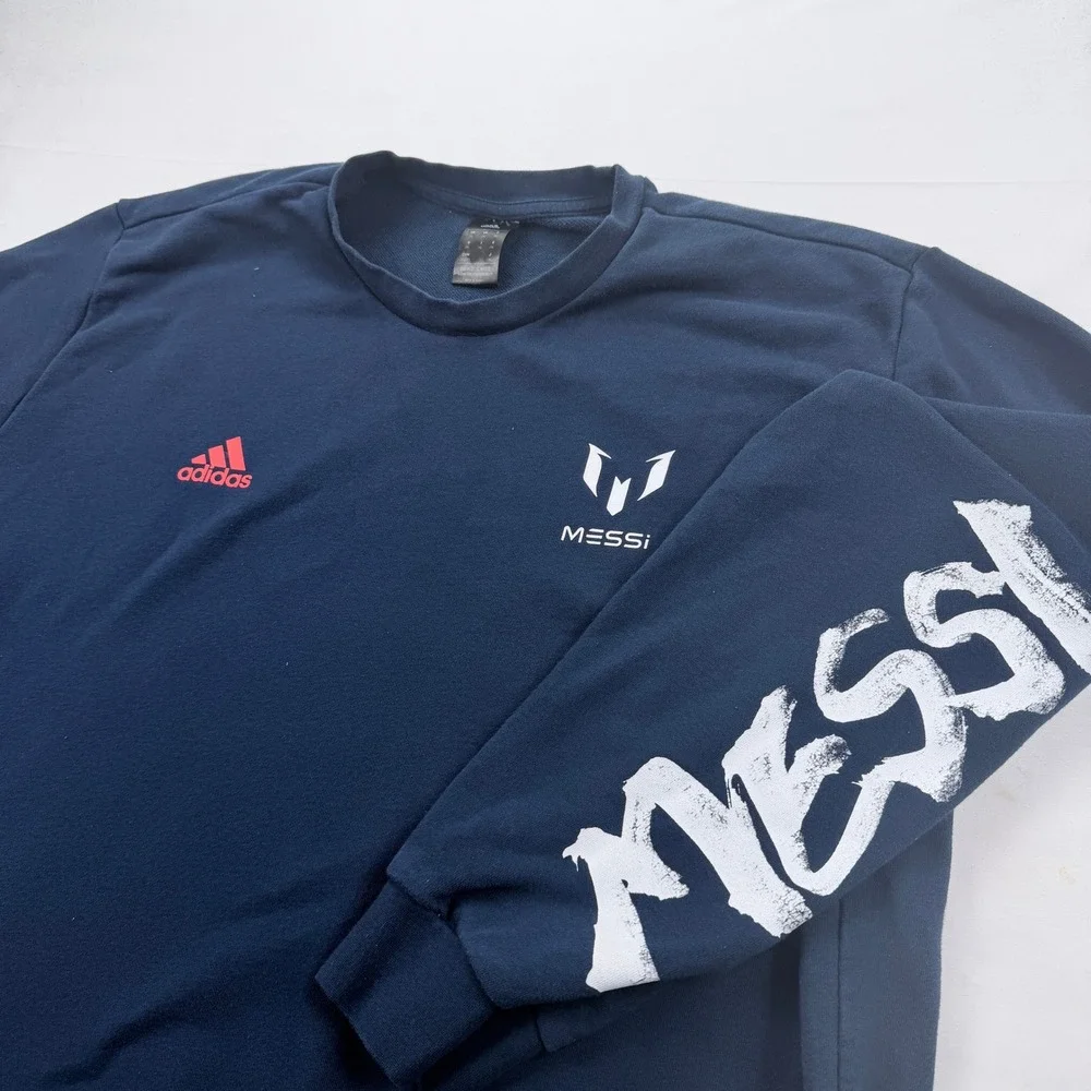 Adidas Messi Crewneck Sweatshirt Graphic Sleeve Pullover Navy Blue Mens‎ 2XL